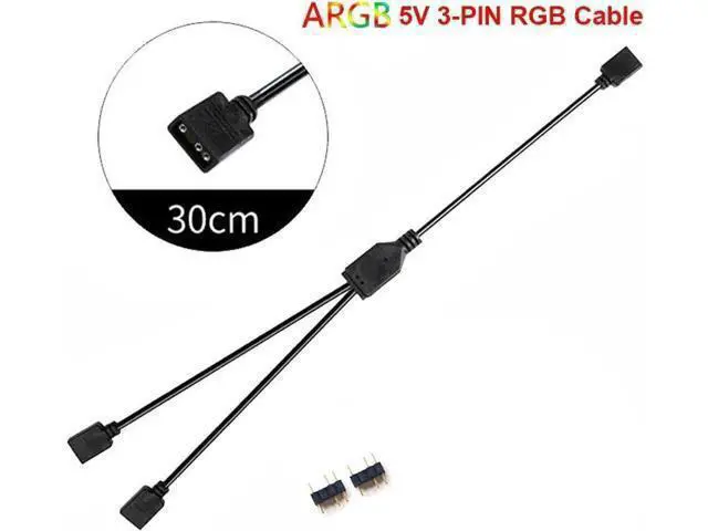 Alt view image 4 of 4 - 2 Pack 1Ft 5V 3-Pin RGB Splitter Cable, 1 Female to 2 Female RBW LED Strip Extension Cord, 2-Port AURA RGB Lighting Hub with Gender Changer Adapter