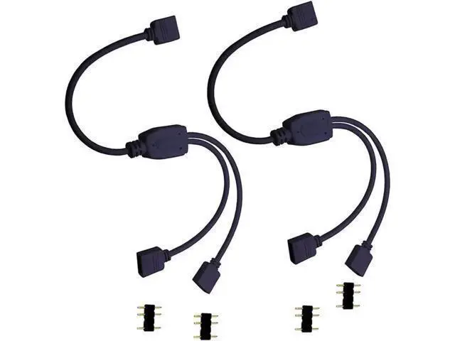Alt view image 3 of 4 - 2 Pack 1Ft 5V 3-Pin RGB Splitter Cable, 1 Female to 2 Female RBW LED Strip Extension Cord, 2-Port AURA RGB Lighting Hub with Gender Changer Adapter