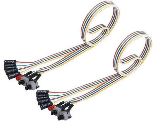 Main image of 2 Pack ATX PC Power On/Off & Reset Switch Cable with HDD LED Indicator, 65cm Front Panel Wire Assembly Kit for Desktop Motherboard