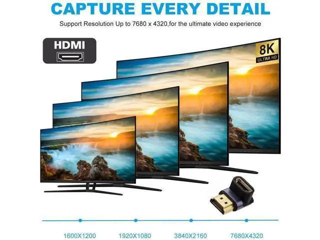 Alt view image 3 of 6 - Vertical Down 90 Degree HDMI 2.1 Extension Adapter, HDMI Male to Female Low Profile Connector Supports 8K@60Hz UHD HDTV