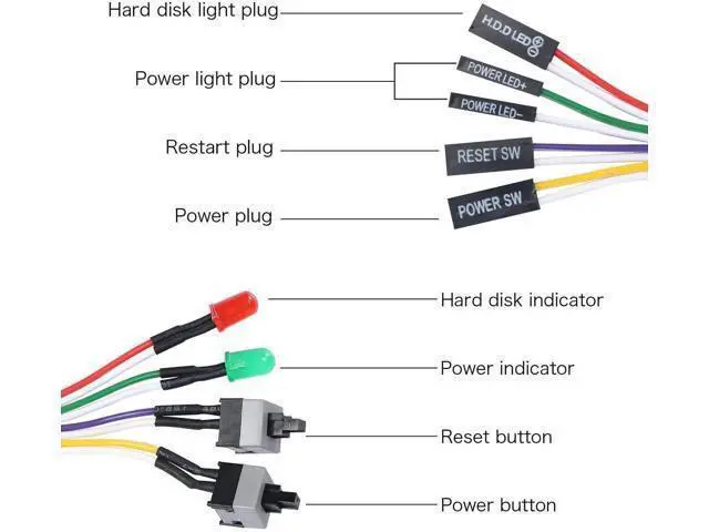 Alt view image 4 of 6 - 2 Pack ATX PC Power On/Off & Reset Switch Cable with HDD LED Indicator, 65cm Front Panel Wire Assembly Kit for Desktop Motherboard