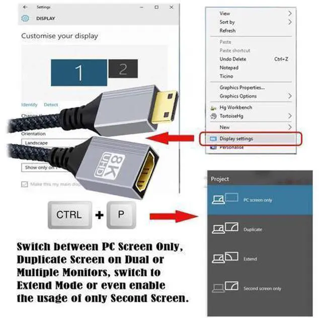 Alt view image 5 of 7 - 17CM Type-C Mini HDMI 2.1 Male to HDMI Female Extension Cable, Supports 8K UHD for DV Camera Laptop Portable Monitor