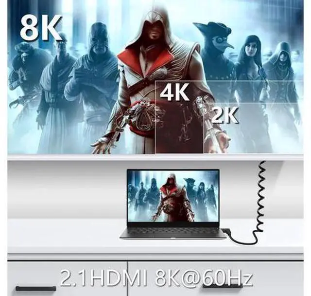 Alt view image 7 of 7 - Coiled Straight Micro HDMI to HDMI 2.1 Cable, 48Gbps 8K@120Hz Dynamic HDR for Digital Cameras