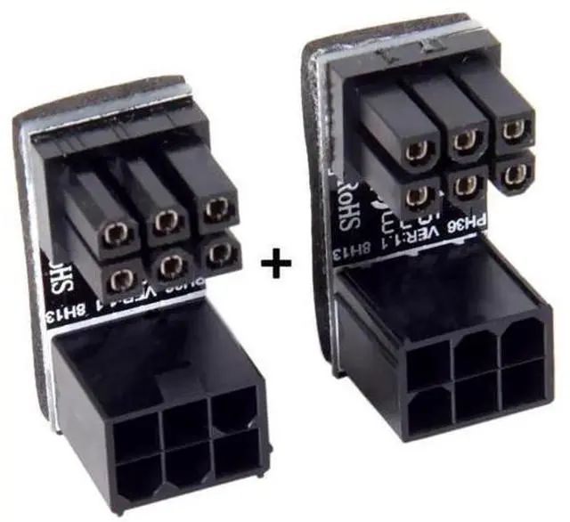 Alt view image 6 of 7 - 2 Pack 180 Degree Angled ATX 6Pin GPU Power Connector Adapter for Desktop Graphics Cards