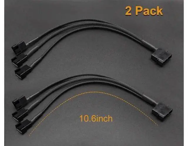 Alt view image 6 of 6 - 2 Pack 10 Inch Molex to Triple 3Pin/4Pin PC Case Fan Splitter Power Adapter Cable