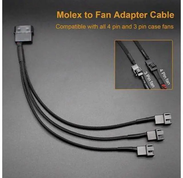 Alt view image 4 of 6 - 2 Pack 10 Inch Molex to Triple 3Pin/4Pin PC Case Fan Splitter Power Adapter Cable