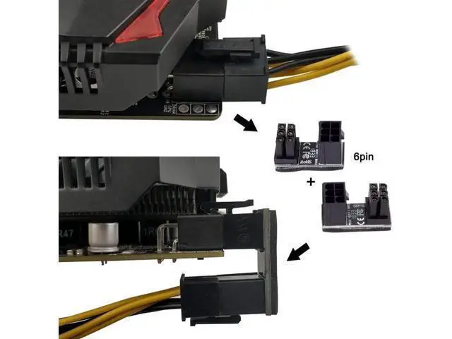Alt view image 6 of 7 - 2 Pack 180 Degree Angled ATX 6Pin Male to Female GPU Power Adapter Connector, Graphics Card Right Angle Power Turn Plug