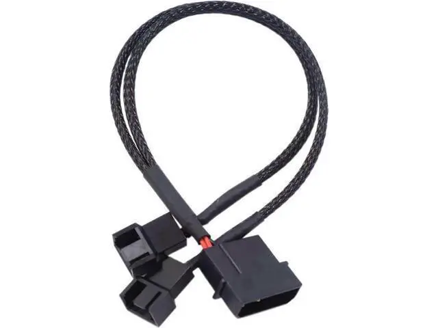 Alt view image 4 of 6 - 10 Inch Black Sleeved Molex LP4 to Dual 3/4 Pin PWM Fan Y Splitter Cable