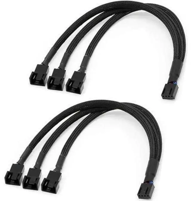 Main image of 2 Pack Braided PWM Fan Y Splitter Cable, 1 to 3 Port 4Pin Fan Extension Cord 11.8 Inch, Compatible with 3Pin/4Pin ATX Case Cooling Fans