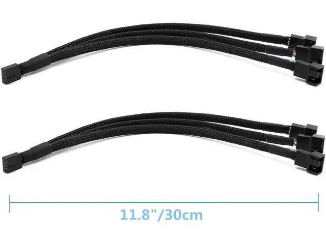 Alt view image 4 of 5 - 2 Pack Braided PWM Fan Y Splitter Cable, 1 to 3 Port 4Pin Fan Extension Cord 11.8 Inch, Compatible with 3Pin/4Pin ATX Case Cooling Fans