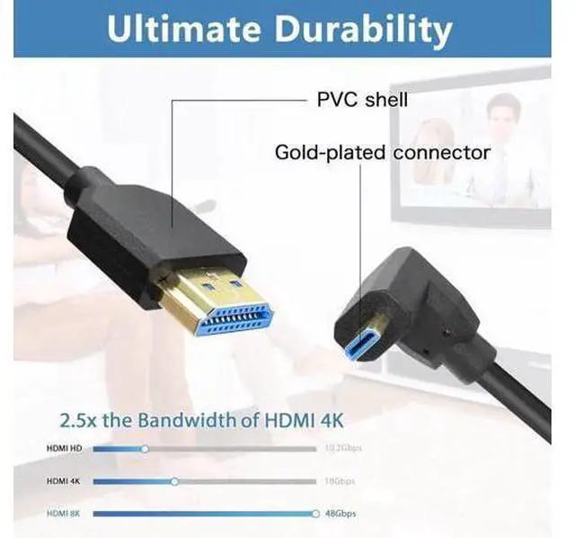 Alt view image 6 of 7 - Up-Angled Coiled Micro HDMI to HDMI 2.1 Cable, 48Gbps 8K@120Hz Dynamic HDR for Digital Cameras