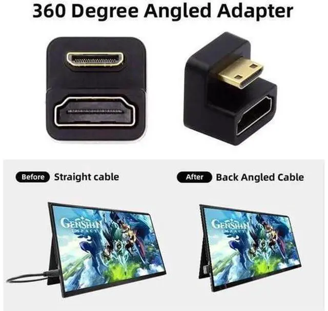 Alt view image 6 of 7 - U-Shaped 360° Up Reverse Back Angled Mini HDMI 1.4 Male to HDMI Female Extension Adapter, 4K@60Hz Mini HDMI Converter