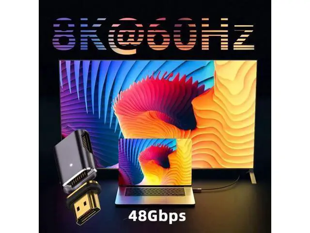 Alt view image 2 of 7 - Magnetic HDMI 2.1 Adapter, 90° Right Side Angled HDMI Male to Female Gender Changer, Gold-Plated Supports 8K@60Hz, 4K@120Hz, 48Gbps High Speed