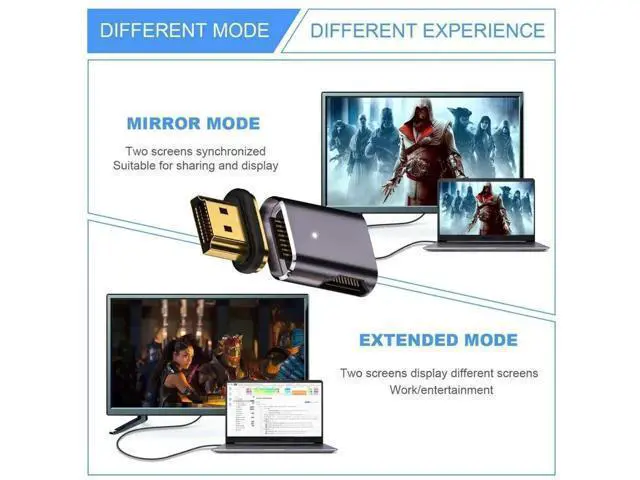 Alt view image 3 of 7 - Magnetic HDMI 2.1 Adapter, 90° Right Side Angled HDMI Male to Female Gender Changer, Gold-Plated Supports 8K@60Hz, 4K@120Hz, 48Gbps High Speed