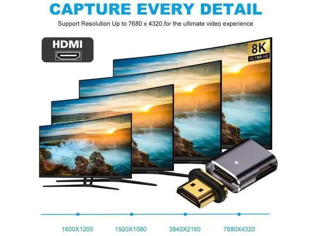 Alt view image 4 of 7 - Magnetic HDMI 2.1 Adapter, 90° Right Side Angled HDMI Male to Female Gender Changer, Gold-Plated Supports 8K@60Hz, 4K@120Hz, 48Gbps High Speed