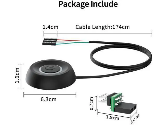 Alt view image 6 of 6 - Desktop PC External Power Switch, Motherboard Power Button Extension Cord with LED Indicator
