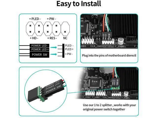 Alt view image 5 of 6 - Desktop PC External Power Switch, Motherboard Power Button Extension Cord with LED Indicator