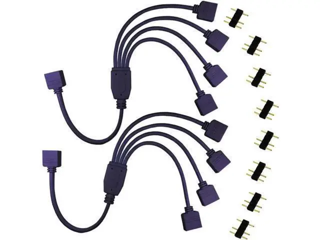 Alt view image 3 of 5 - 2 Pack 1 Foot 5V 3-Pin RGB Splitter Cable, 1 Female to 4 Female RBW LED Strip Extension Cord, 4-Port AURA RGB Lighting Hub with Gender Changer Adapter
