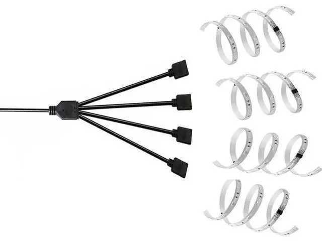 Alt view image 4 of 5 - 2 Pack 1 Foot 5V 3-Pin RGB Splitter Cable, 1 Female to 4 Female RBW LED Strip Extension Cord, 4-Port AURA RGB Lighting Hub with Gender Changer Adapter