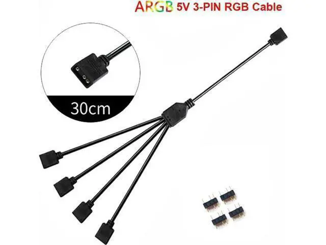 Alt view image 5 of 5 - 2 Pack 1 Foot 5V 3-Pin RGB Splitter Cable, 1 Female to 4 Female RBW LED Strip Extension Cord, 4-Port AURA RGB Lighting Hub with Gender Changer Adapter