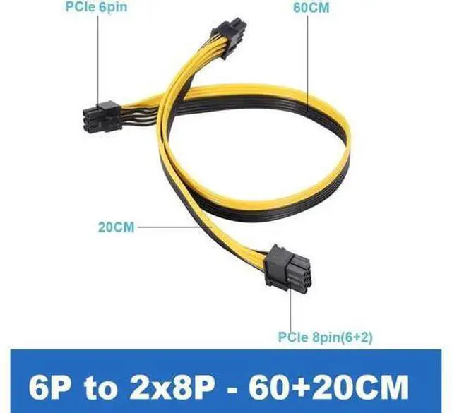 Alt view image 3 of 4 - 60CM+20CM PCIe 6Pin to 8Pin(6+2) Male to Male Power Splitter Cable for Mining