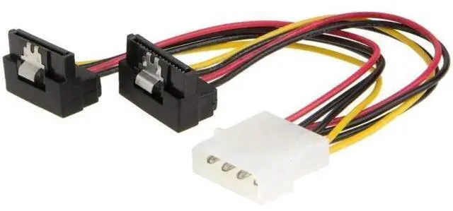 Alt view image 4 of 5 - 2 Pack 6 Inch 4 Pin Molex to 2 x 15 Pin Down Angle SATA Power Cable