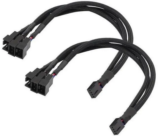 Main image of 2 Pack Black Sleeved 1-to-3 4-Pin PWM Fan Splitter Cables, Compatible with 3-Pin & 4-Pin ATX PC Case Cooling Fans