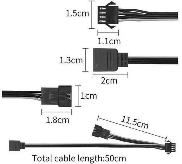 Alt view image 5 of 6 - 50CM 4Pin 12V RGB Splitter Cable, PWM RGB Adapter Cord for PC Case LED Lighting