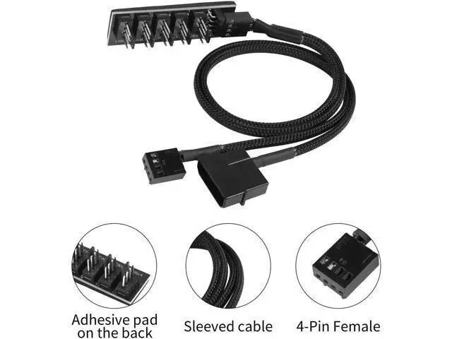 Alt view image 6 of 6 - Sleeved 1 to 5 Way 4 Pin PWM Fan Hub Splitter for PC Cooling Fans