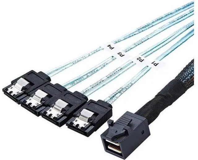 Main image of 1.64ft / 50CM Internal 12G SFF-8643 HD Mini SAS to 4×SATA Breakout Cable, Mini SAS Controller to Quad SATA Hard Drive Backplane Fanout Cord