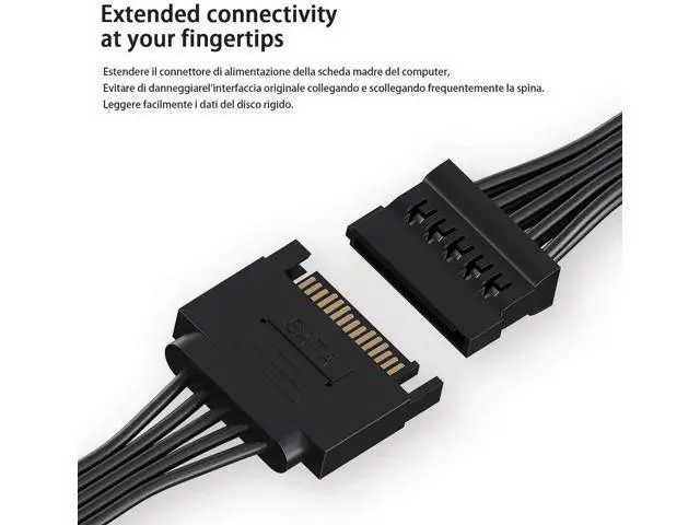 Alt view image 2 of 7 - 15 Pin SATA Male to 6-Port SATA Female Power Splitter Cable, Black Multi-Way SATA Power Extension Cord for HDD, SSD & Optical Drives