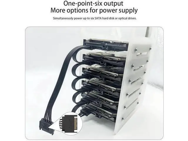 Alt view image 5 of 7 - 15 Pin SATA Male to 6-Port SATA Female Power Splitter Cable, Black Multi-Way SATA Power Extension Cord for HDD, SSD & Optical Drives
