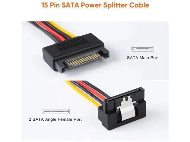 Alt view image 2 of 7 - 2 Pack 6 Inch Down Angle SATA 15 Pin Male to Dual SATA Female Power Splitter Cable