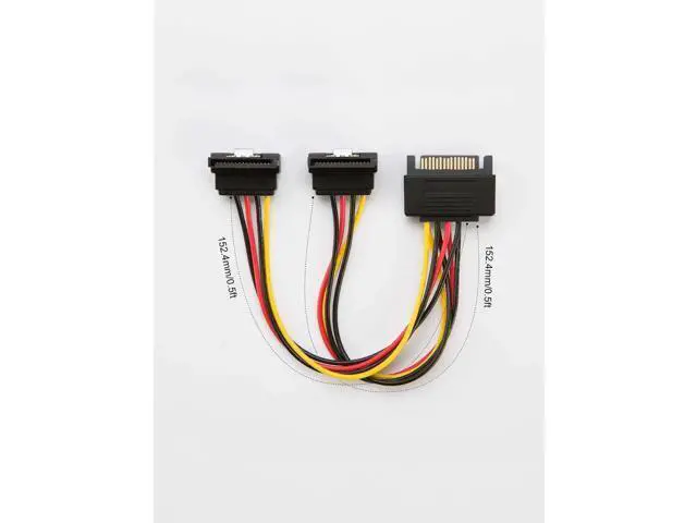 Alt view image 5 of 7 - 2 Pack 6 Inch Down Angle SATA 15 Pin Male to Dual SATA Female Power Splitter Cable