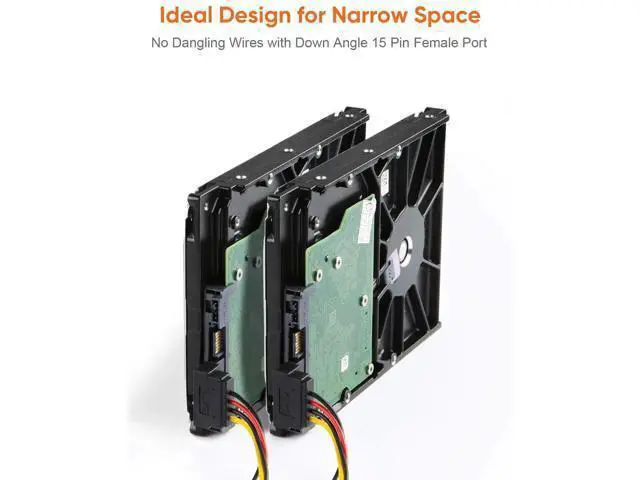 Alt view image 3 of 7 - 2 Pack 6 Inch Down Angle SATA 15 Pin Male to Dual SATA Female Power Splitter Cable