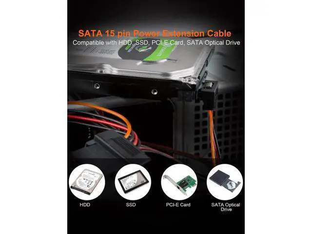 Alt view image 7 of 7 - 2 Pack 6 Inch Down Angle SATA 15 Pin Male to Dual SATA Female Power Splitter Cable