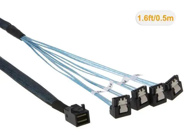Alt view image 2 of 4 - 0.5M Mini SAS SFF-8643 to 4 SATA Angled Cable, SFF-8643 Host to 4 SATA Hard Drive Cable 1.6FT