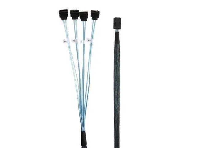 Alt view image 3 of 4 - 0.5M Mini SAS SFF-8643 to 4 SATA Angled Cable, SFF-8643 Host to 4 SATA Hard Drive Cable 1.6FT