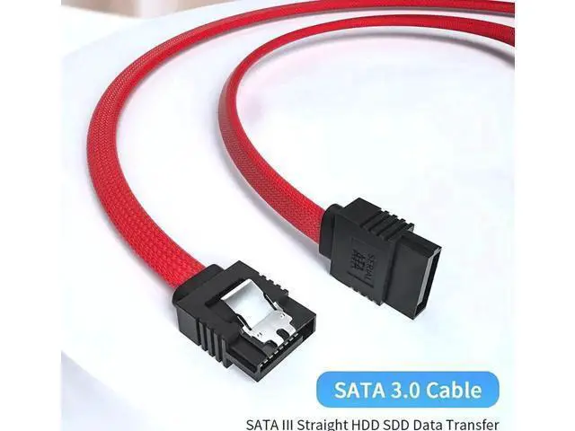 Alt view image 3 of 6 - 18 Inch Red Nylon Braided SATA 3.0 Data Cable, Straight SATA III Cord with Locking Latch for HDD SSD Optical Drives