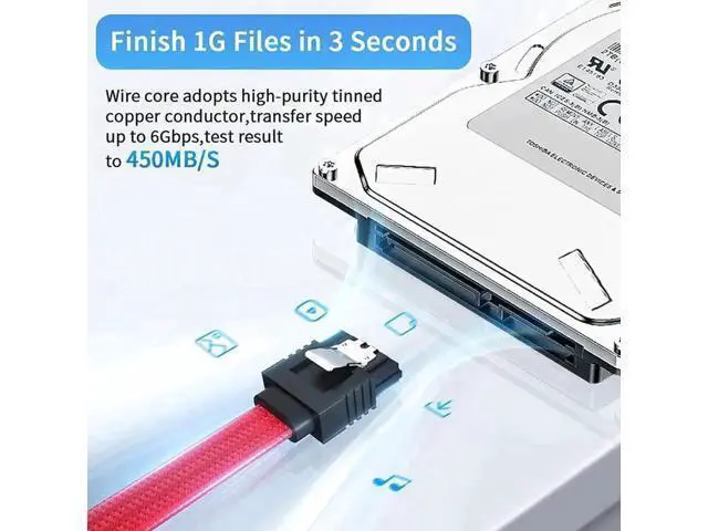 Alt view image 5 of 6 - 18 Inch Red Nylon Braided SATA 3.0 Data Cable, Straight SATA III Cord with Locking Latch for HDD SSD Optical Drives