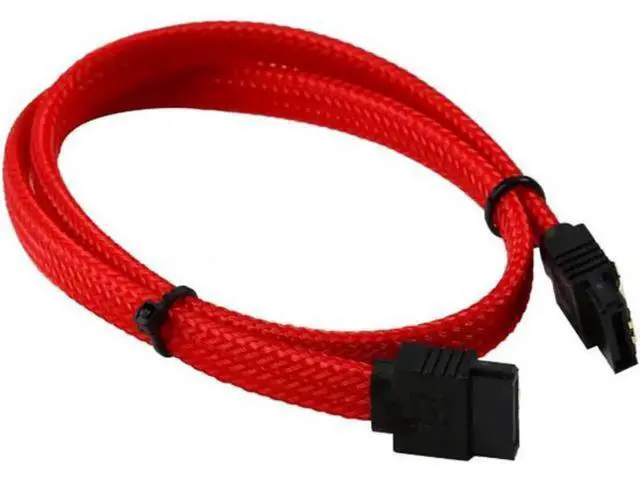Alt view image 6 of 6 - 18 Inch Red Nylon Braided SATA 3.0 Data Cable, Straight SATA III Cord with Locking Latch for HDD SSD Optical Drives