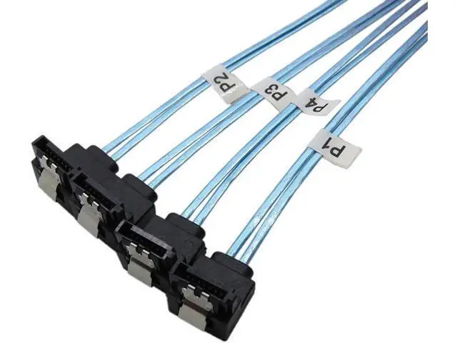 Alt view image 2 of 4 - 3.3ft Internal SFF-8087 Mini SAS to 4 Right Angle SATA Forward Breakout Cable, Mini SAS Controller to Quad SATA Hard Drive Backplane Cord