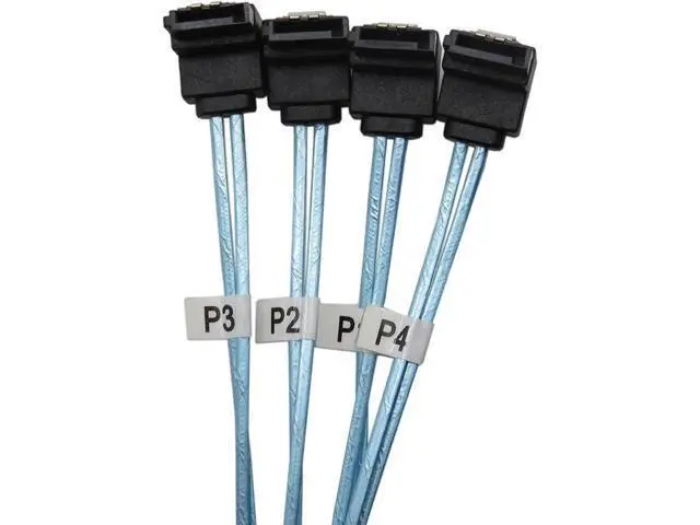 Alt view image 4 of 4 - 3.3ft Internal SFF-8087 Mini SAS to 4 Right Angle SATA Forward Breakout Cable, Mini SAS Controller to Quad SATA Hard Drive Backplane Cord