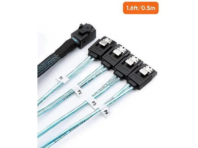 Alt view image 7 of 7 - 0.5M/1.6FT Internal HD Mini SAS SFF-8643 to 4 SATA Cable, SFF8643 Host to Quad SATA Hard Drive Converter Cord