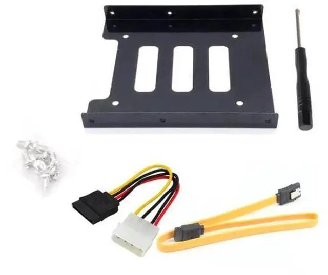 Main image of Yellow 2.5" to 3.5" Metal HDD Mount Bracket with IDE 4P to SATA 15P Power Cable & SATA 3.0 Cord for Desktop & Server SSD/HDD