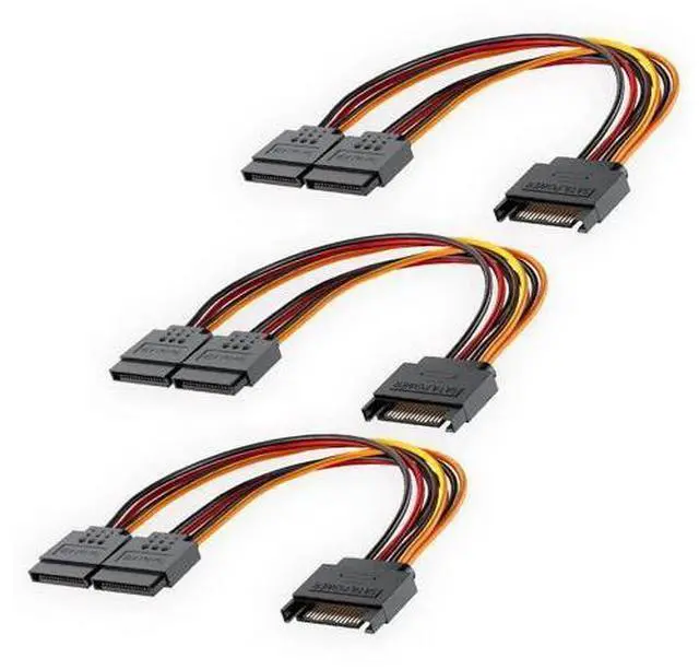 Main image of 3 Pack 8 Inch 15Pin SATA Power Y Splitter Cables, SATA Male to Dual Female Power Extension Cord for Storage Drives