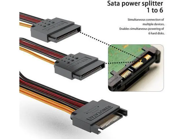 Alt view image 5 of 7 - 3 Pack 8 Inch 15Pin SATA Power Y Splitter Cables, SATA Male to Dual Female Power Extension Cord for Storage Drives