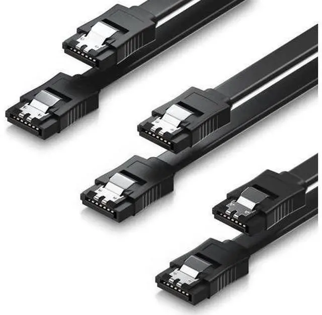 Main image of 3 Pack Black SATA III 6Gbps Data Cables, 15.75 Inch Straight SATA Cord with Locking Latch for HDD SSD Optical Drives