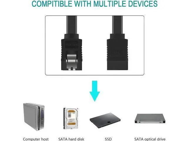 Alt view image 2 of 7 - 3 Pack Black SATA III 6Gbps Data Cables, 15.75 Inch Straight SATA Cord with Locking Latch for HDD SSD Optical Drives