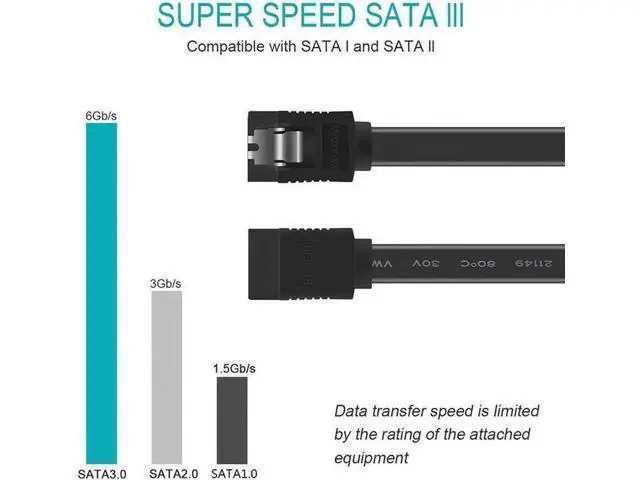 Alt view image 7 of 7 - 3 Pack Black SATA III 6Gbps Data Cables, 15.75 Inch Straight SATA Cord with Locking Latch for HDD SSD Optical Drives